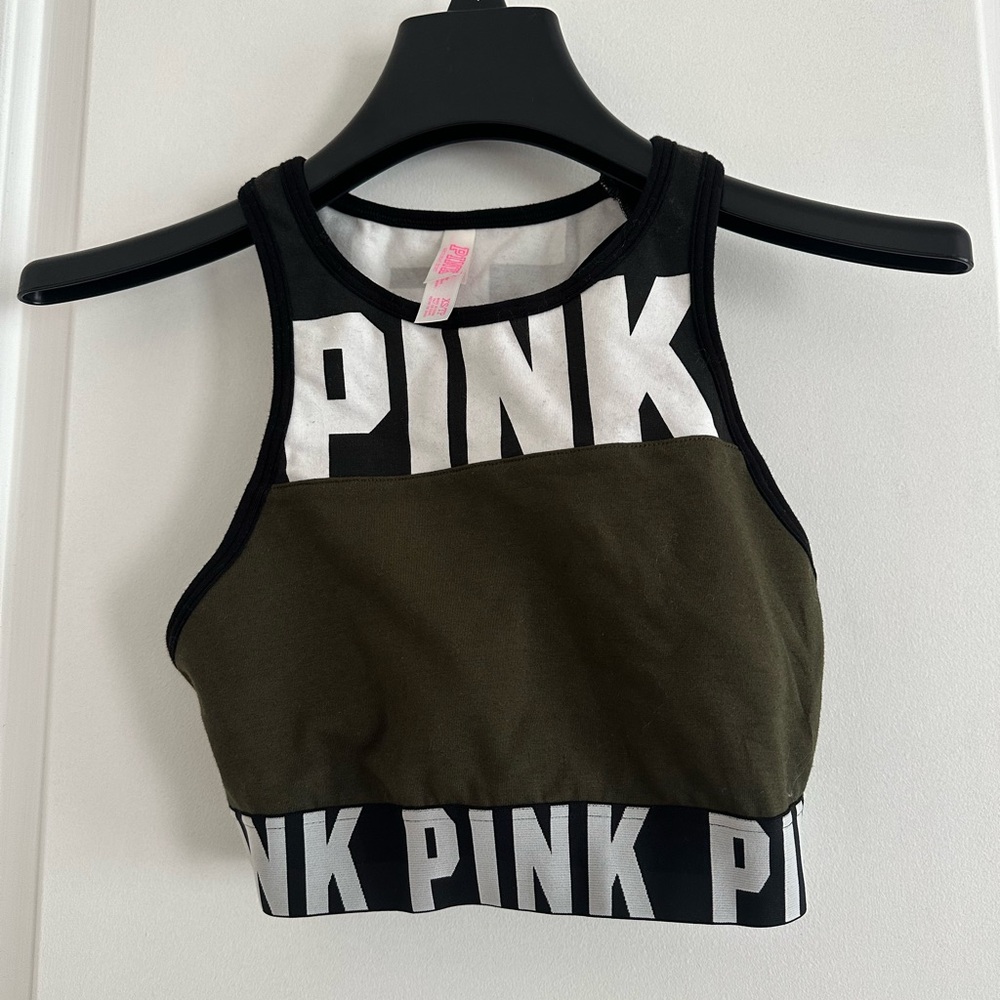 Victoria's Secret PINK Black and Olive Crop Top/Sports Bra